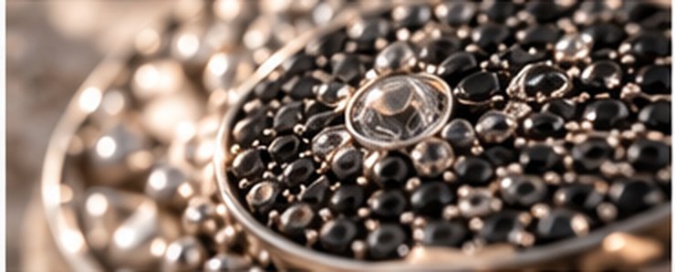 Close view of black stones set in silver