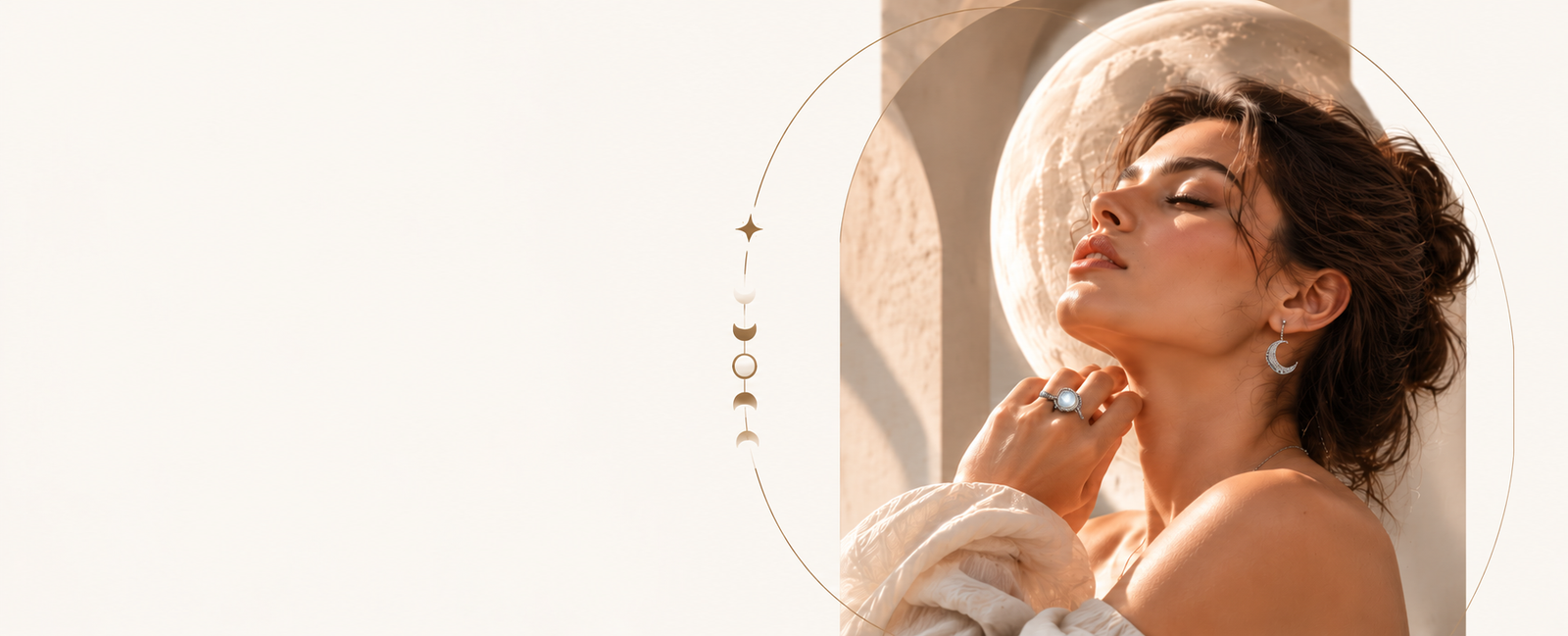 Aurelune crescent jewellery worn in moonlight