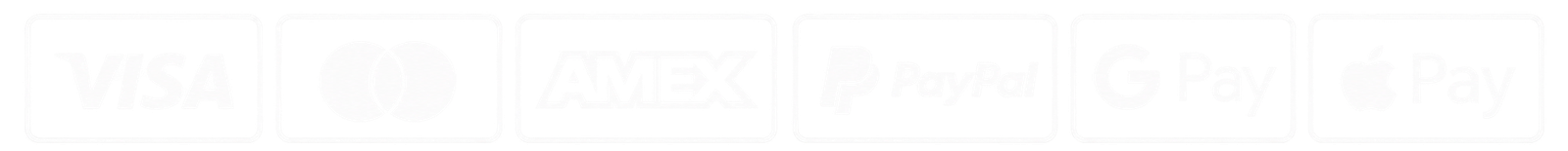 Visa, Mastercard, American Express, PayPal, Google Pay, and Apple Pay